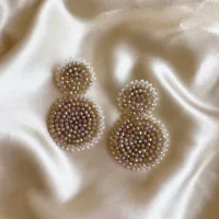 Small Double Beads Earrings - beige - Afbeelding 2