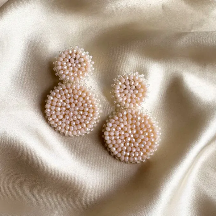 Small Double Beads Earrings - light beige - Afbeelding 2