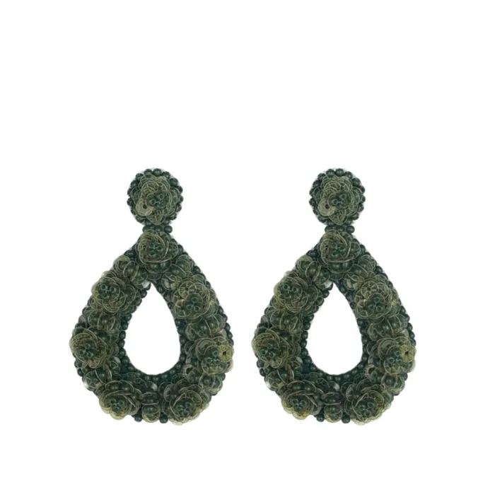 Small Marjolina Drops Earrings - olive green