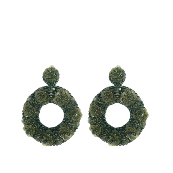Small Marjolina Round Earrings - olive green